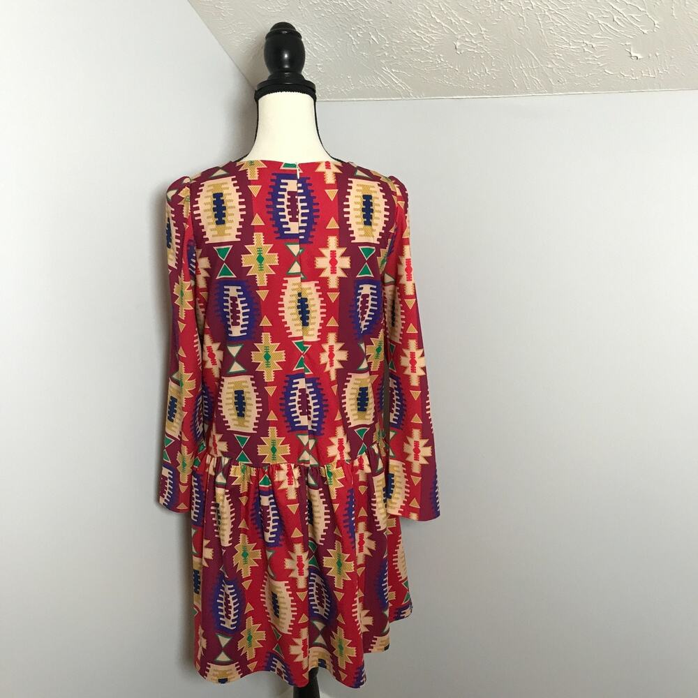 Anthropologie Eyedoll Wildfires Dress S Geometric Drop Waist Long Sleeve Boho - Picture 4 of 12